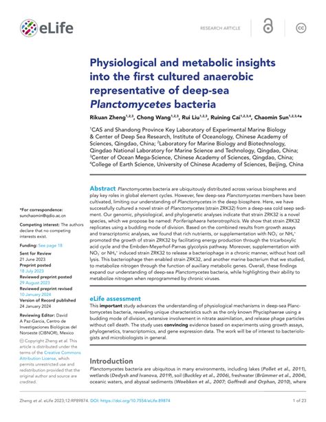 PDF Physiological And Metabolic Insights Into The First Cultured