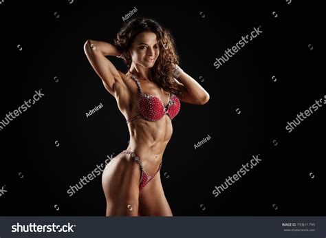 Smiling Athletic Woman Red Bikini Showing Stock Photo 793611799 Shutterstock