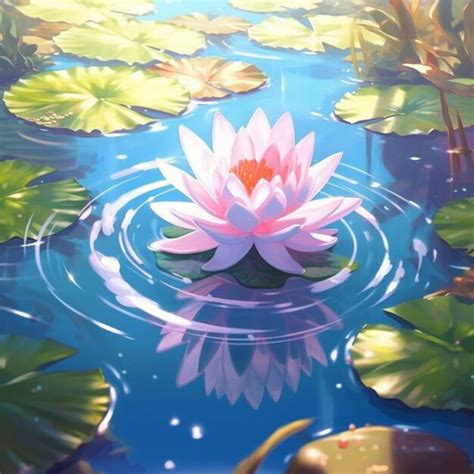 Premium Ai Image Painting Of A Pink Water Lily Floating In A Pond Of