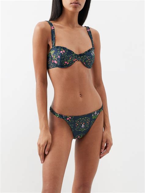 Agua By Agua Bendita Agraz Floral Print Balconette Bikini Top Black