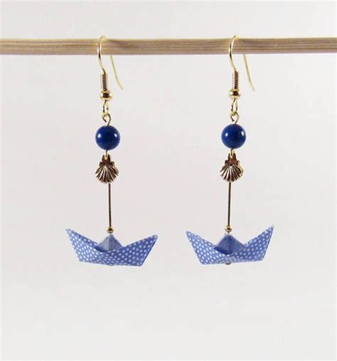 Boucles D Oreilles Bateaux En Origami Wave Bateau En Etsy Bijou