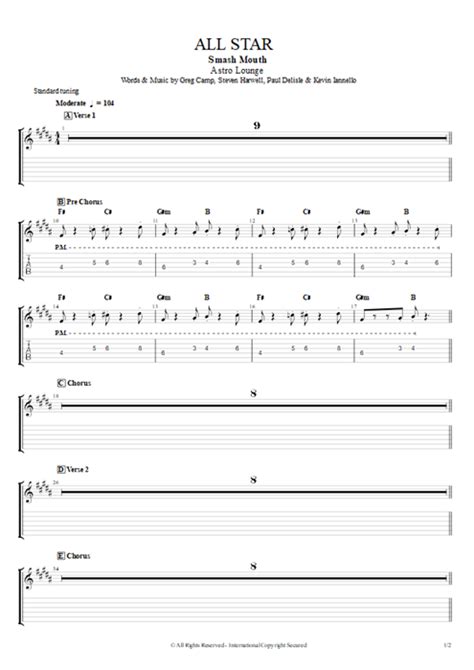 All Star Tab By Smash Mouth Guitar Pro Full Score Mysongbook