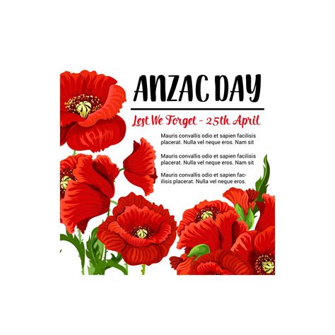 Anzac Day Vector Remembrance Card Red Poppy Design 13175246 Vector Art