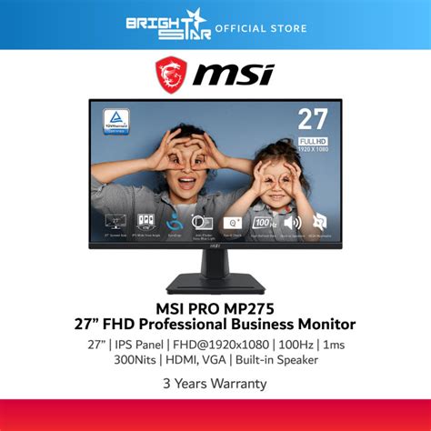 MSI Pro MP275 Professional Business Monitor 27 IPS FHD 100Hz 1ms