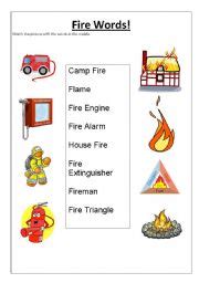 English Worksheets Fire Words