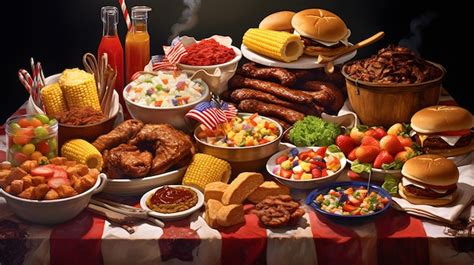 American Feast A Colorful Spread Of Classic American Dishes Premium