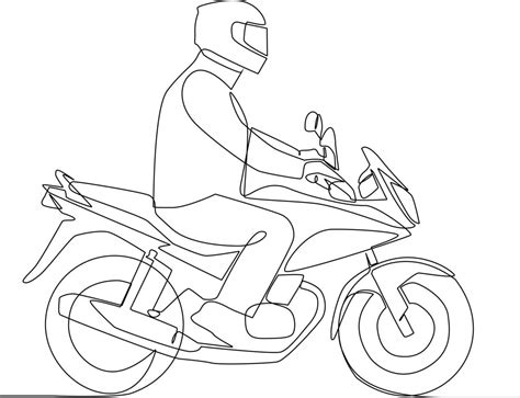 continuo uno línea dibujo contento hombre montando moto en el la