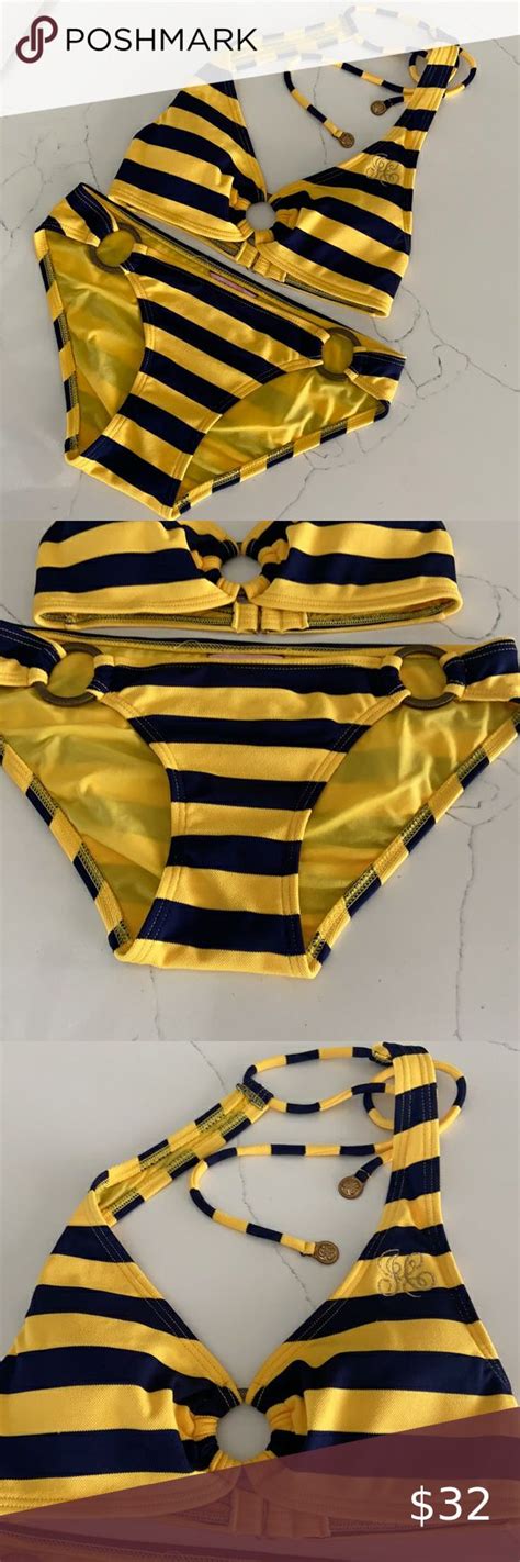 Juicy Couture Beach Royalty Bikini Navy Stripes Fashion Design