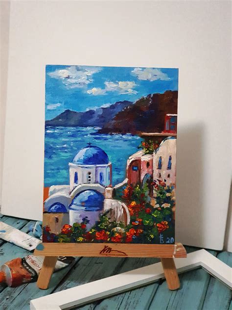 Santorini Greece Mountains Original Painting Santorini Etsy