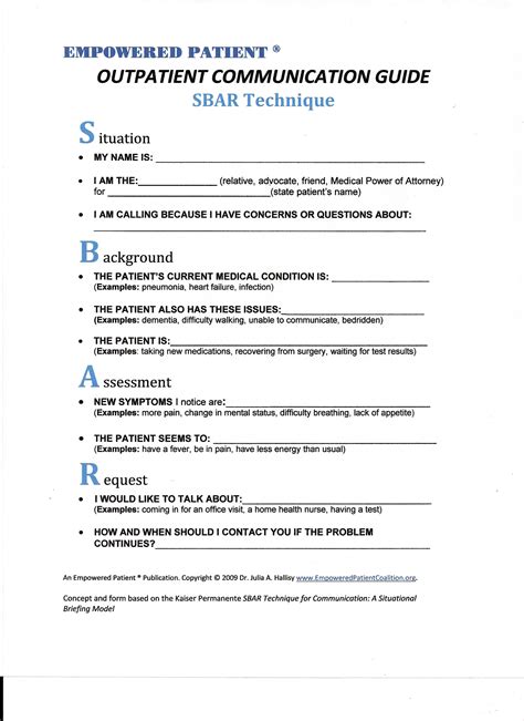 Outpatient Sbar For Patients And Families From