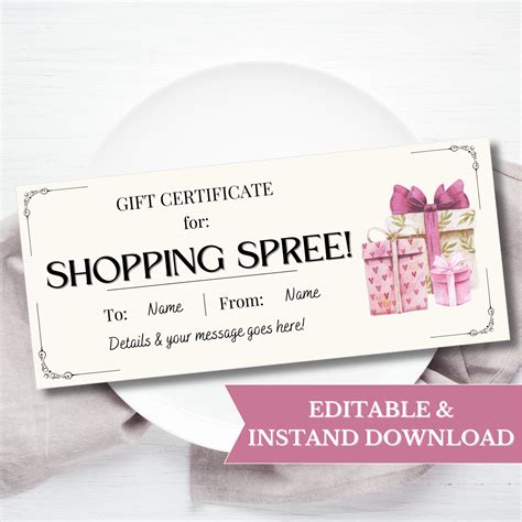 Editable Shopping Spree Gift Voucher Printable Template, Surprise Birthday Coupon Template ...