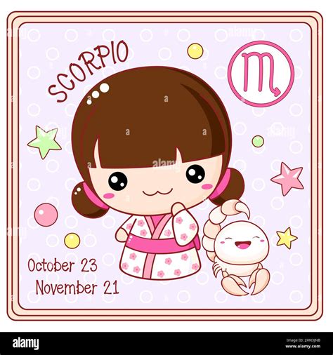 Signo de Escorpio Zodiac en estilo kawaii Chica pequeña chibi linda en