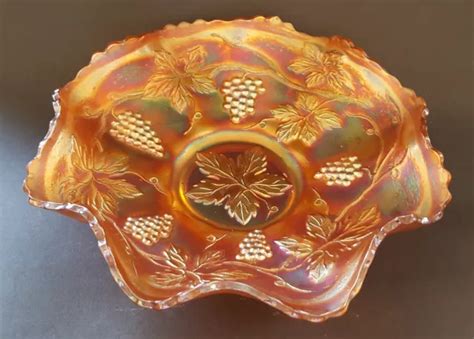 Carnival Orange Iridescent Glass Vintage Art Deco Antique Leaf And Grape