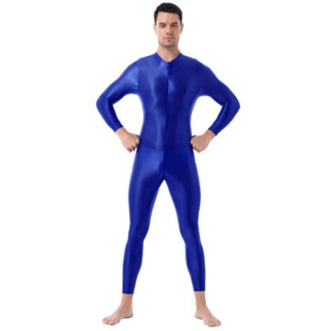 Sexy Ankle Length Double Ended Zipper Bodysuit For Gay Men Lingerie Bodystocking Shimmery High