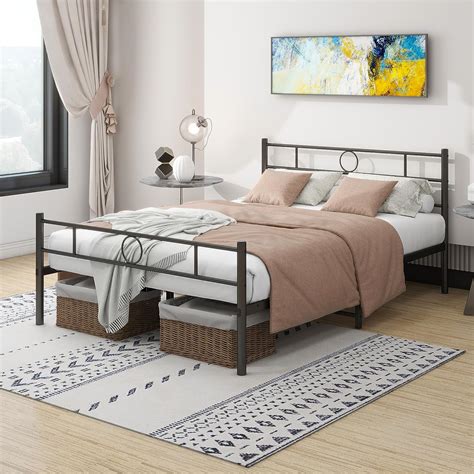 Juissano Metal Full Bed Frame With Headboard No Box Spring Needed Under