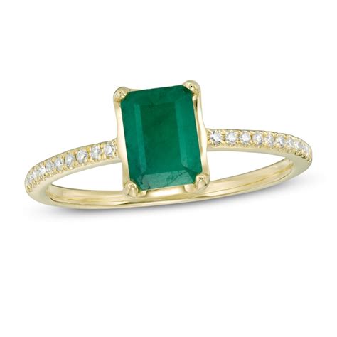 Emerald-Cut Emerald and 1/15 CT. T.W. Diamond Ring in 10K Gold | Zales