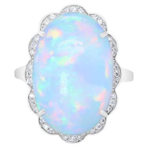 Gin And Grace K White Gold Natural Ethiopian Opal Ring With Diamonds