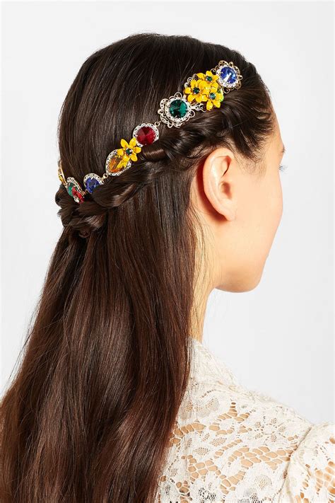 Dolce Gabbana Gold Tone Swarovski Crystal And Enamel Headband The Outnet