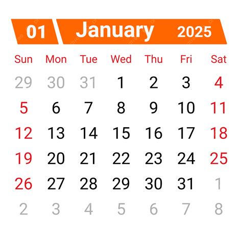 Calendar January 2025 Vector Calendar January 2025 January 2025