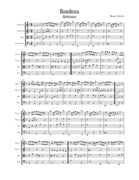 Rondeau From Abdelazer Henry Purcell Sheet Music For Strings Group String Quartet