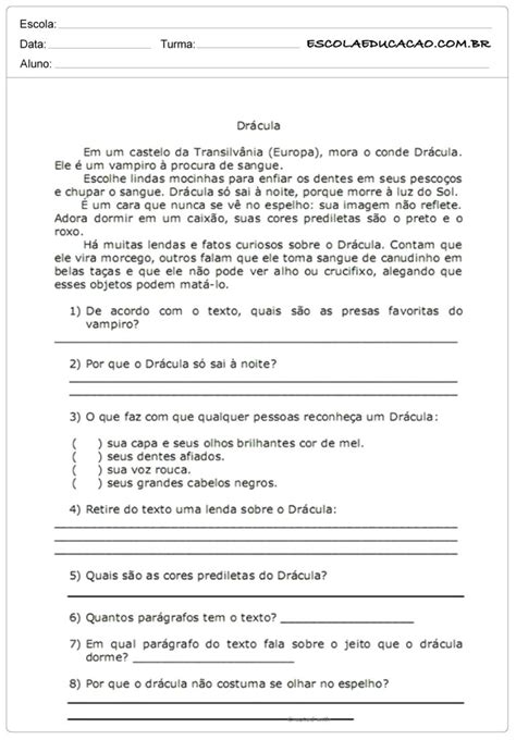 Texto Do 6º Ano - Atividades de interpretação de texto 6º ano - Atividades Educativas ...