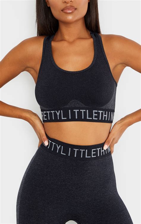 Prettylittlething Black Seamless Sports Bra Prettylittlething Usa