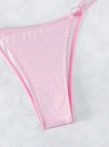 Swim Sxy Glitter Bikini Set Halter Micro Triangle Bra Ring Linked Cheeky Bottom Pieces