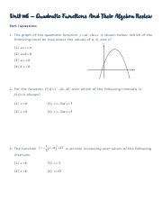 A Unit Review Pdf Unit Quadratic Functions And Their