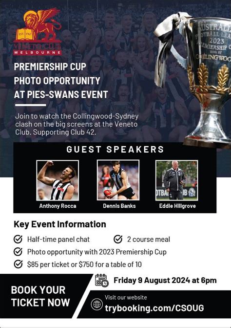 Collingwood Vs Sydney Swans Tickets Veneto Club Bulleen Trybooking