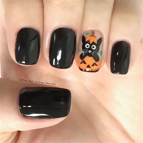 Halloween Black Cat Pumpkin Nail Art Design Halloween Nail Designs