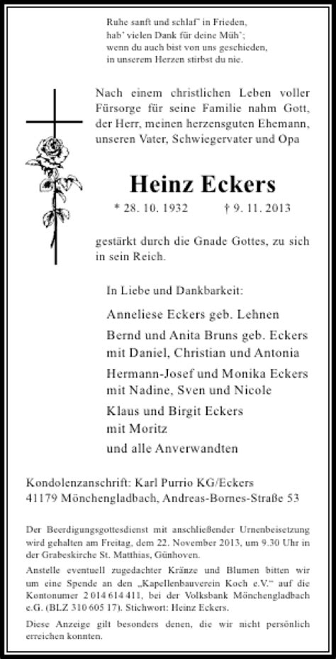 Alle Traueranzeigen für Heinz Eckers trauer rp online de