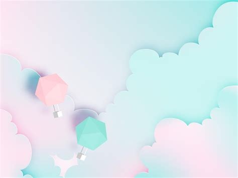 Premium Vector Hot Air Balloon Paper Art Style With Pastel Sky
