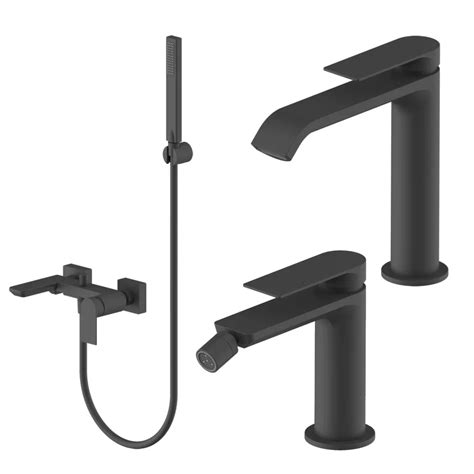 Set Miscelatore Lavabo Bocca Lunga E Bidet Con Esterno Vasca Nero Iota