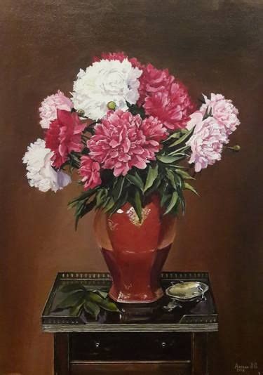 Bouquet Of Peonies In The Interior Painting By Alexander Alekhin