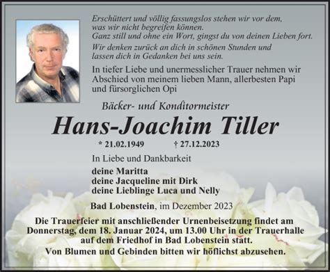 Traueranzeigen Von Hans Joachim Tiller Trauer In Thueringen De