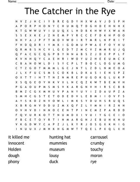 The Catcher In The Rye Word Search Wordmint