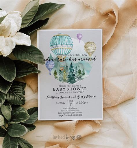 Hot Air Balloon Baby Shower Invitation Adventure Has Arrived Etsy