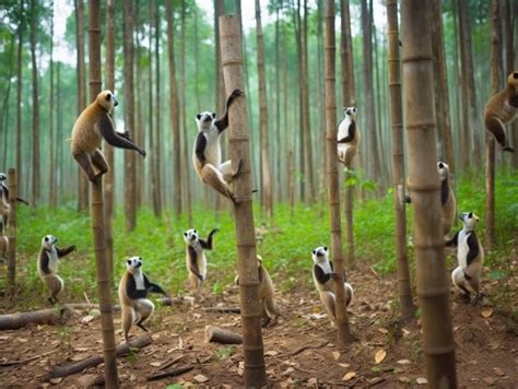 Premium Ai Image A Group Of Lemurs Are Standing In A Forest