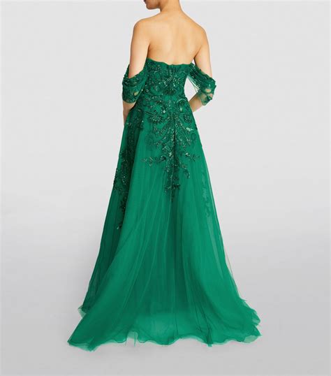 Womens Zuhair Murad Green Embellished Off The Shoulder Gown Harrods Uk