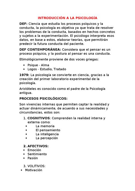 IntroducciÓn A La PsicologÍa Docsity