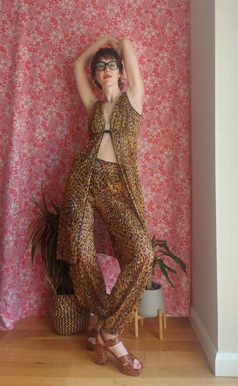 Vintage Leopard Print Lingerie Set Etsy