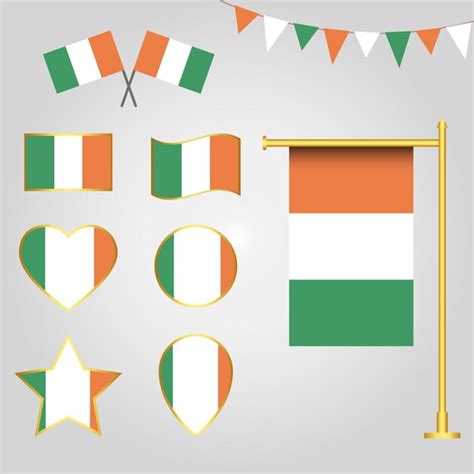 Coleção vetorial de emblemas e ícones da bandeira da irlanda europa em