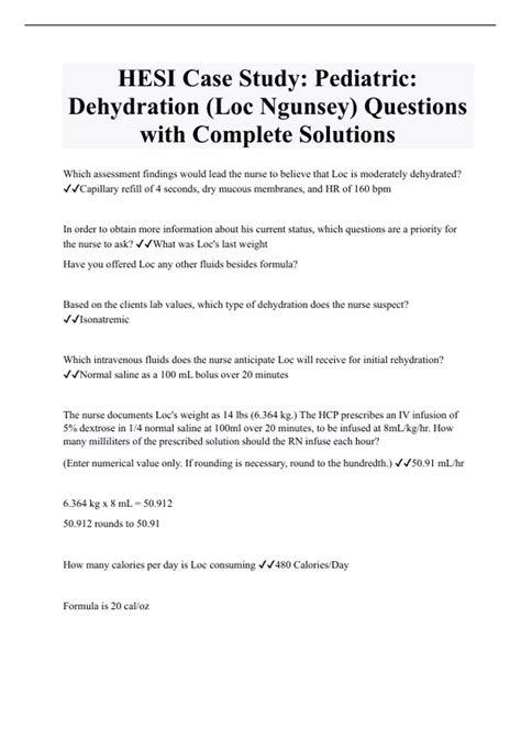 HESI Case Study: Pediatric: Dehydration (Loc Ngunsey) Questions with