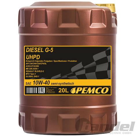 1x 20 LITER PEMCO DIESEL G-5 UHPD 10W-40 SEMI-SYNTHETISCHES MOTORÖL