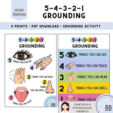 54321 Grounding Technique Print: Anxiety & Stress Relief (PDF) - Etsy