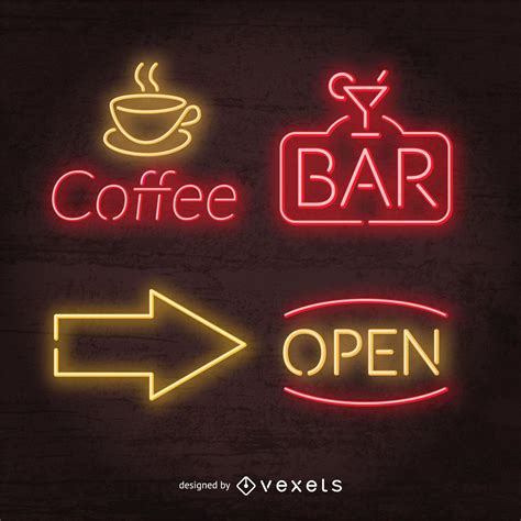 Neon Pub Signs Set Vector Download