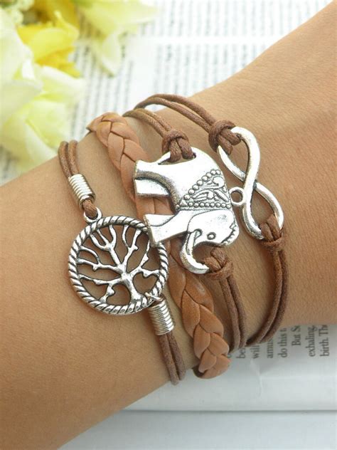 Tree Of Life Charm Bracelet Elephant And Infinity Charms Brown