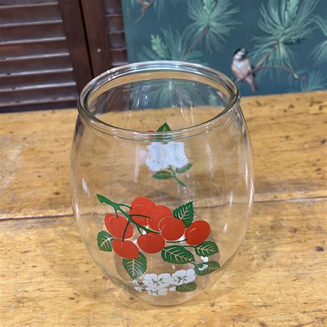 Vintage Cherries And Cherry Blossom Gay Fad Bartlett Collins Clear Glass Cookie Jar The Junk