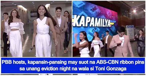 PBB Hosts Kapansin Pansing May Suot Na ABS CBN Ribbon Pins Sa Unang