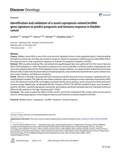 Pdf Identification And Validation Of A Novel Cuproptosis Related